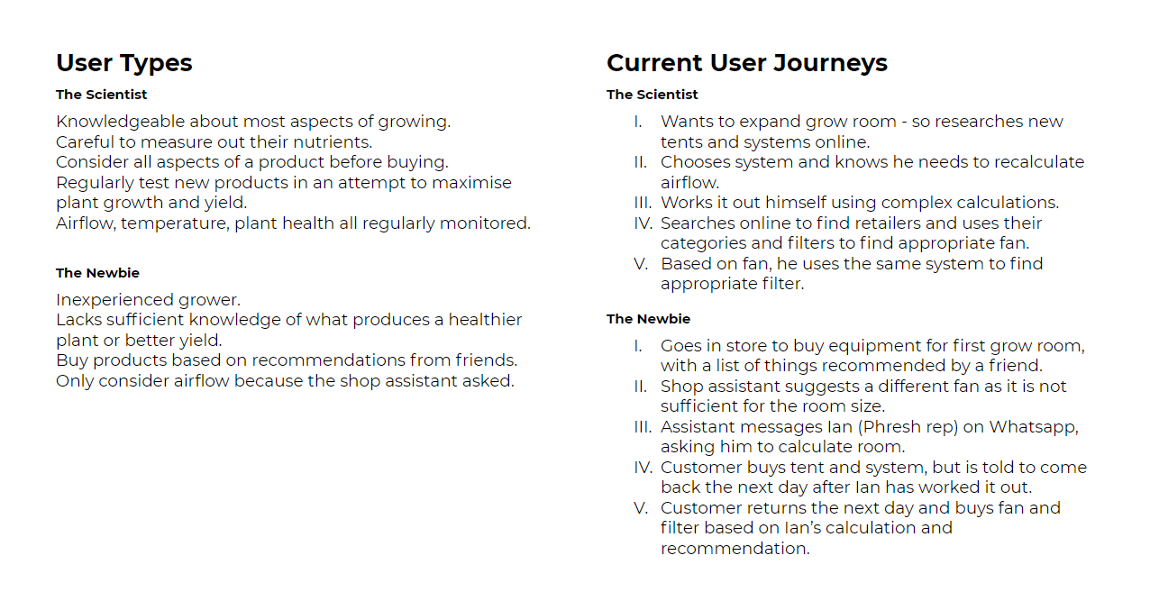 Document of user types and user journeys.